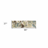 8' Ivory Blue Hand Tufted Tropical Leaves Indoor Runner Rug - Homeroots - Flyclothing LLC