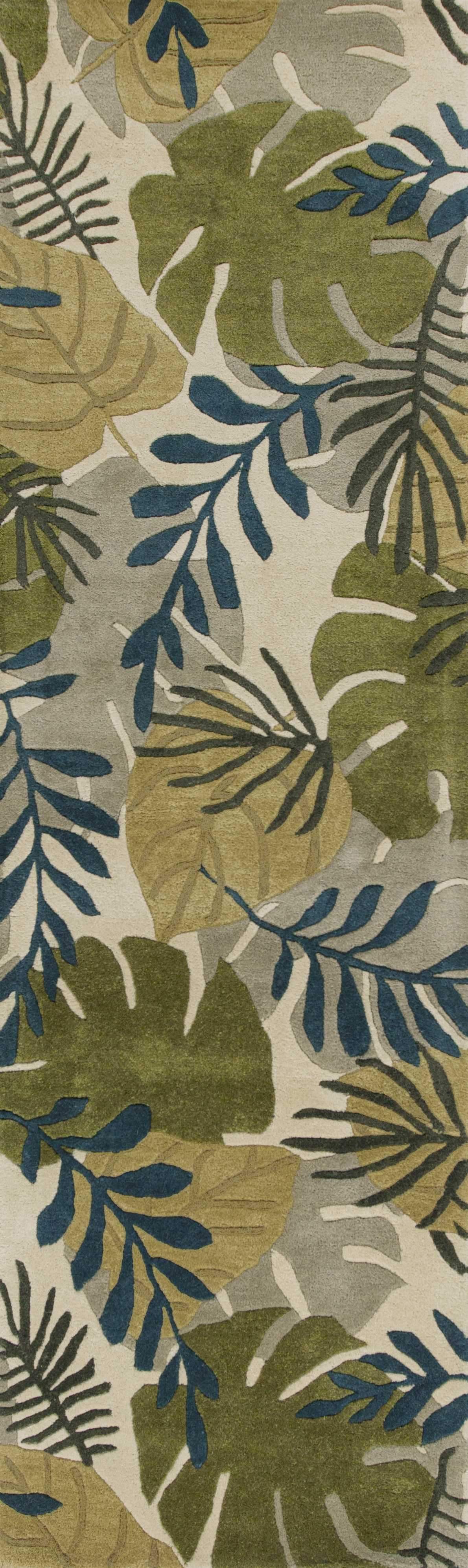 8' Ivory Hand Tufted Oversized Tropical Leaves Indoor Runner Rug - Homeroots - Flyclothing LLC