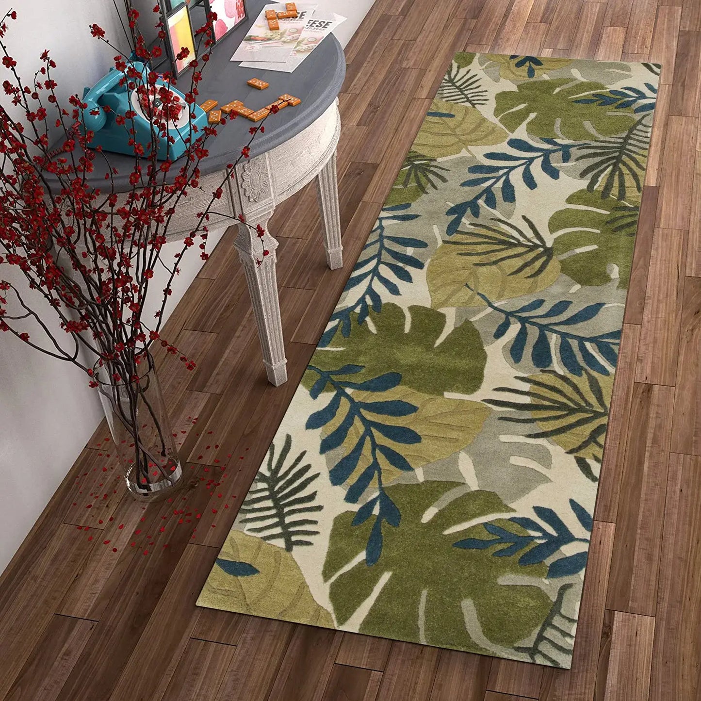 8' Ivory Hand Tufted Oversized Tropical Leaves Indoor Runner Rug - Homeroots - Flyclothing LLC
