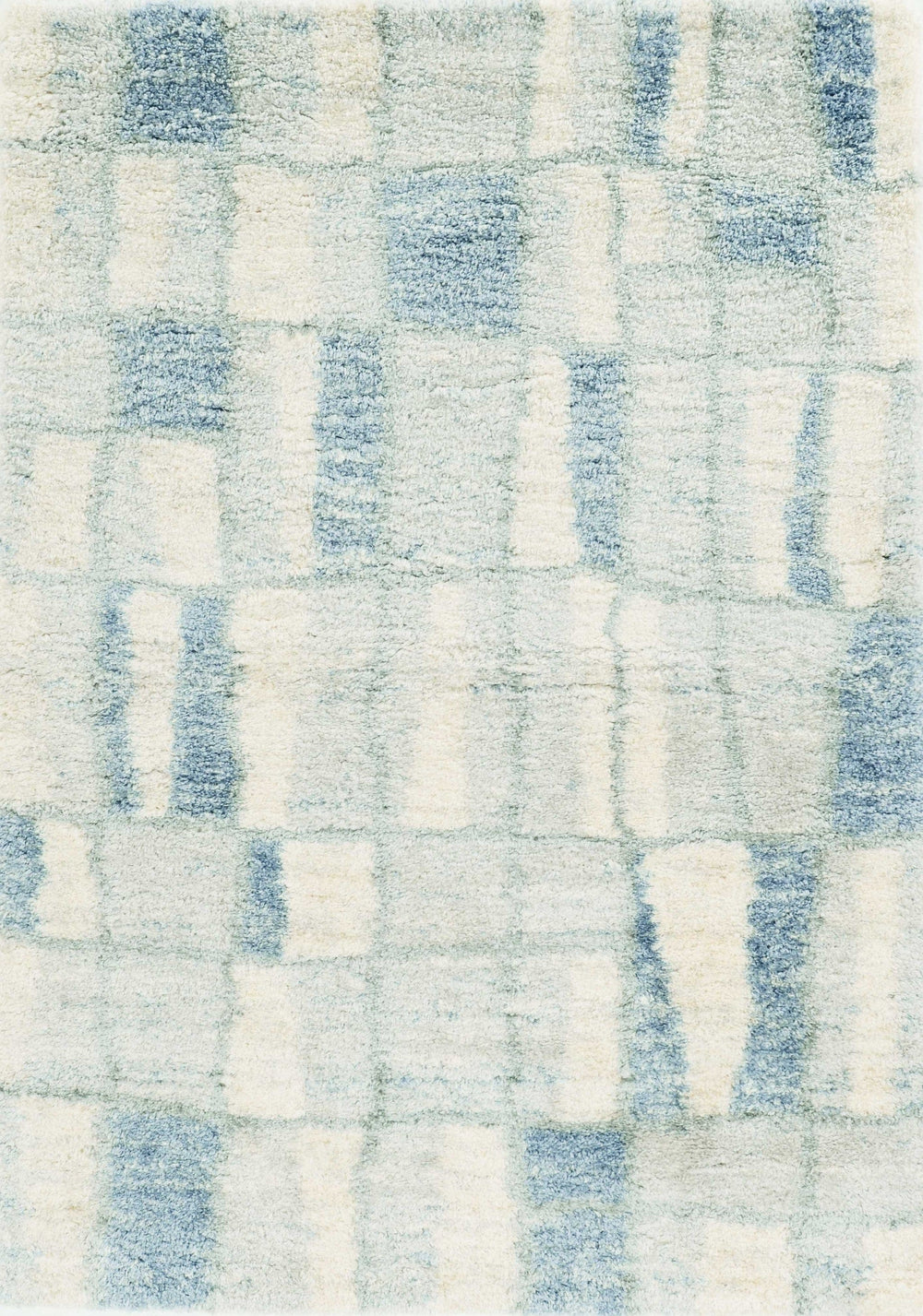 5' X 8' Ivory Blue Machine Woven Abstract Blocks Indoor Area Rug - Homeroots