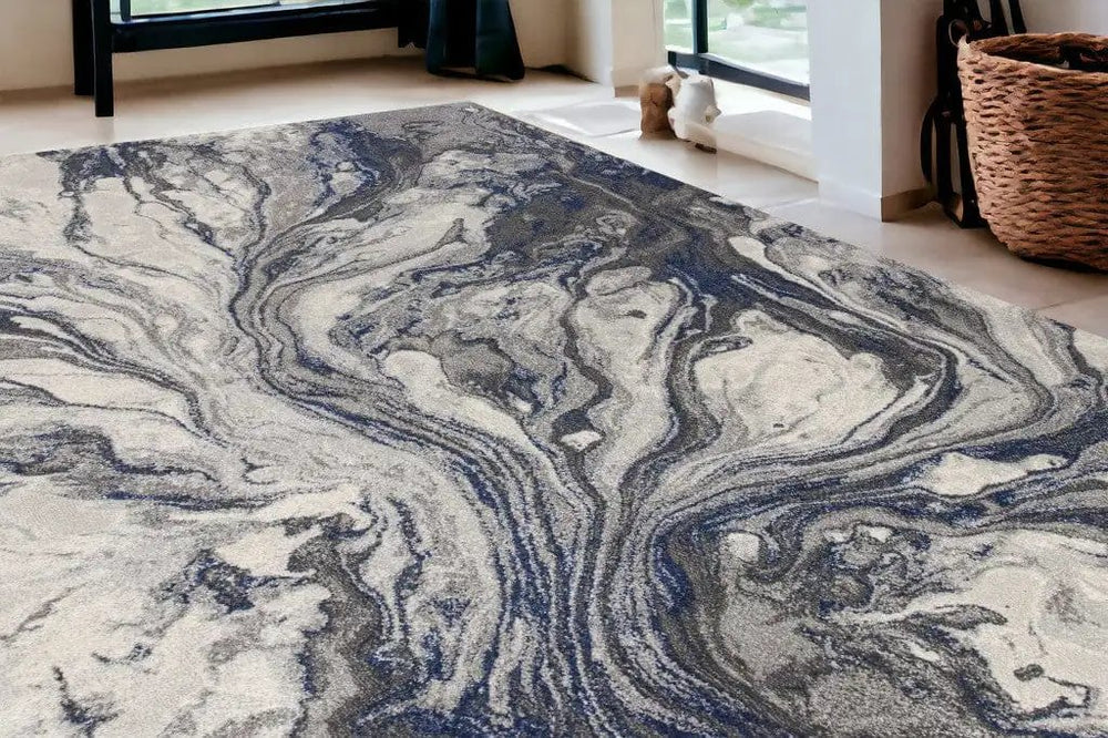 5' X 8' Grey Machine Woven Abstract Watercolor Indoor Area Rug - Homeroots
