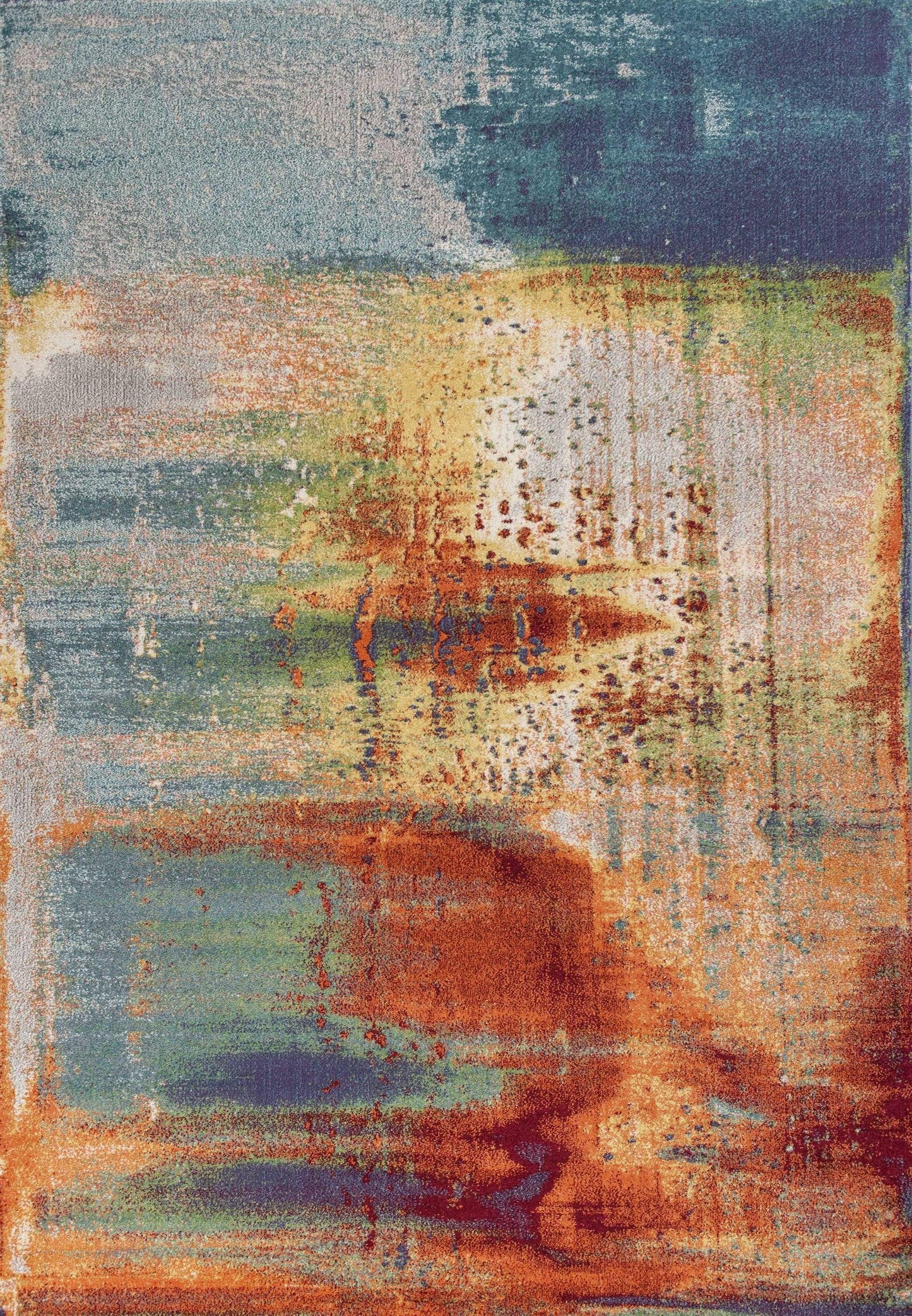 5' X 8' Blue Rust Orange Machine Woven Abstract Brushstrokes Indoor Area Rug - Homeroots - Flyclothing LLC