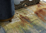 5' X 8' Blue Rust Orange Machine Woven Abstract Brushstrokes Indoor Area Rug - Homeroots