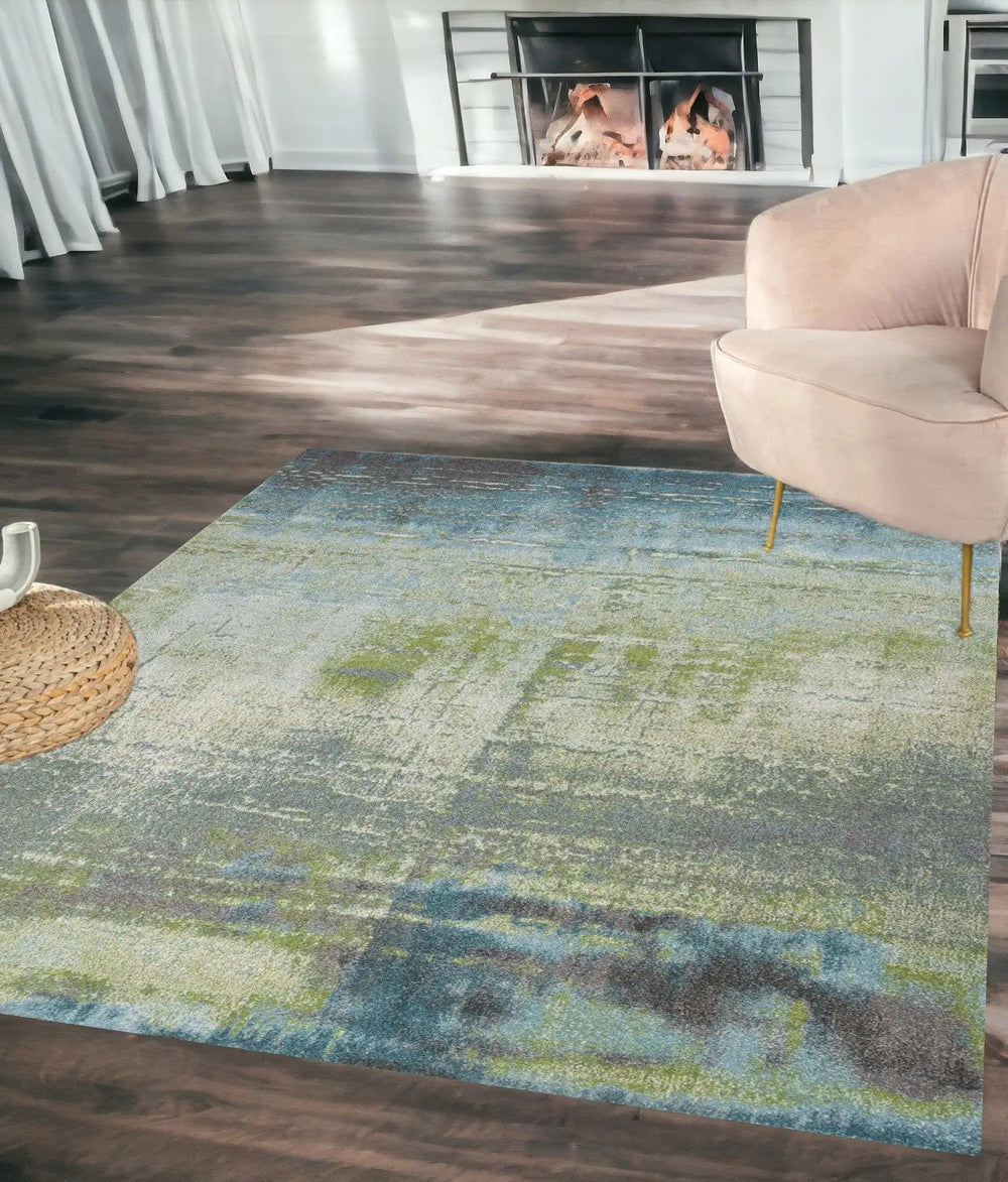 5' X 8' Blue Or Green Abstract Indoor Area Rug - Homeroots