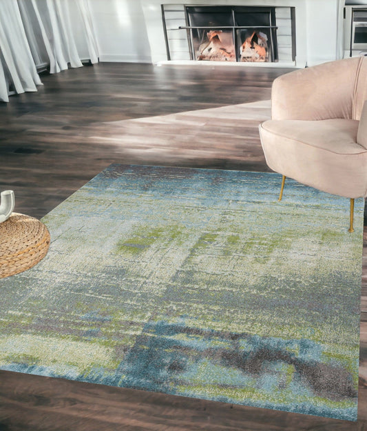 5' X 8' Blue Or Green Abstract Indoor Area Rug - Homeroots
