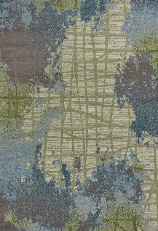 5' X 8' Green Blue Machine Woven Abstract Indoor Area Rug - Homeroots