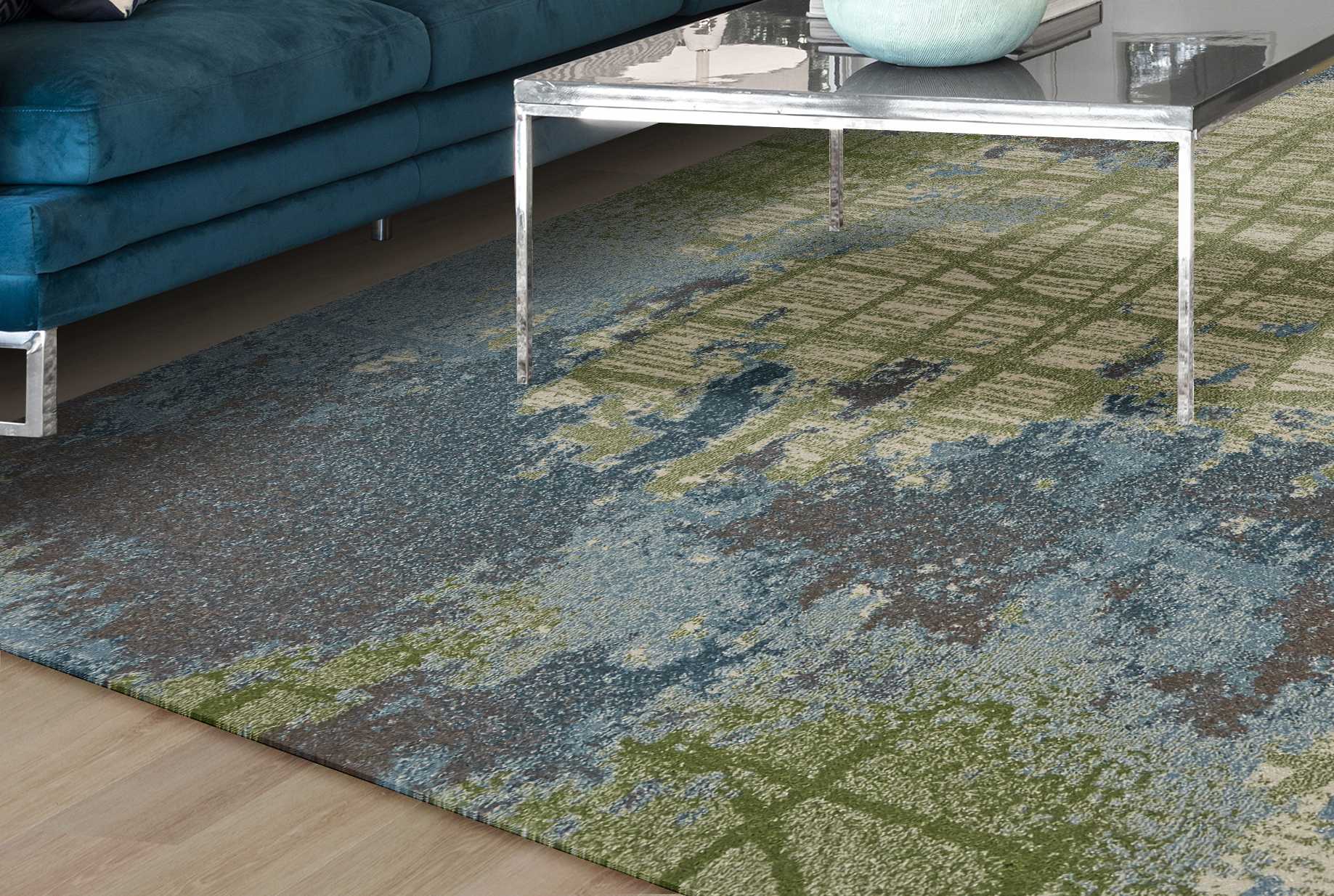 5' X 8' Green Blue Machine Woven Abstract Indoor Area Rug - Homeroots - Flyclothing LLC