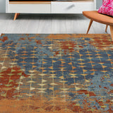 5' X 8' Blue Or Coral Abstract Triangle Indoor Area Rug - Homeroots