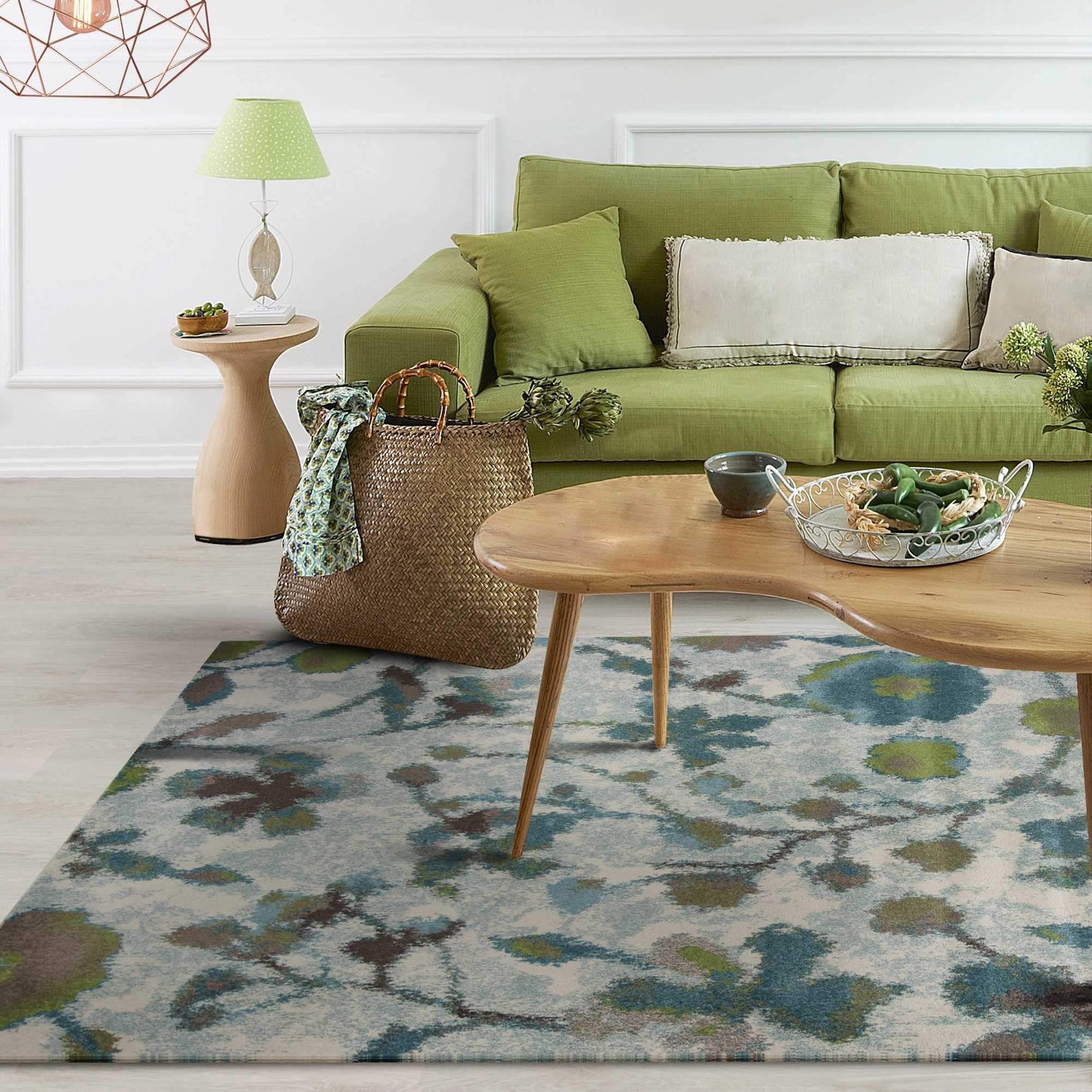 5' X 8' Teal Blue Machine Woven Floral Indoor Area Rug - Homeroots - Flyclothing LLC