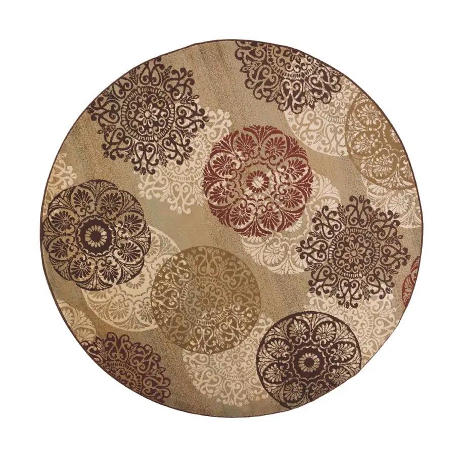 8' Sage Green Machine Woven Floral Medallion Disk Round Indoor Area Rug - Homeroots