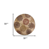 8' Sage Green Machine Woven Floral Medallion Disk Round Indoor Area Rug - Homeroots