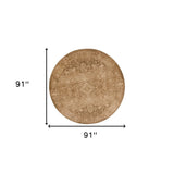 8' Beige Machine Woven Distressed Floral Traditional Round Indoor Area Rug - Homeroots - Flyclothing LLC