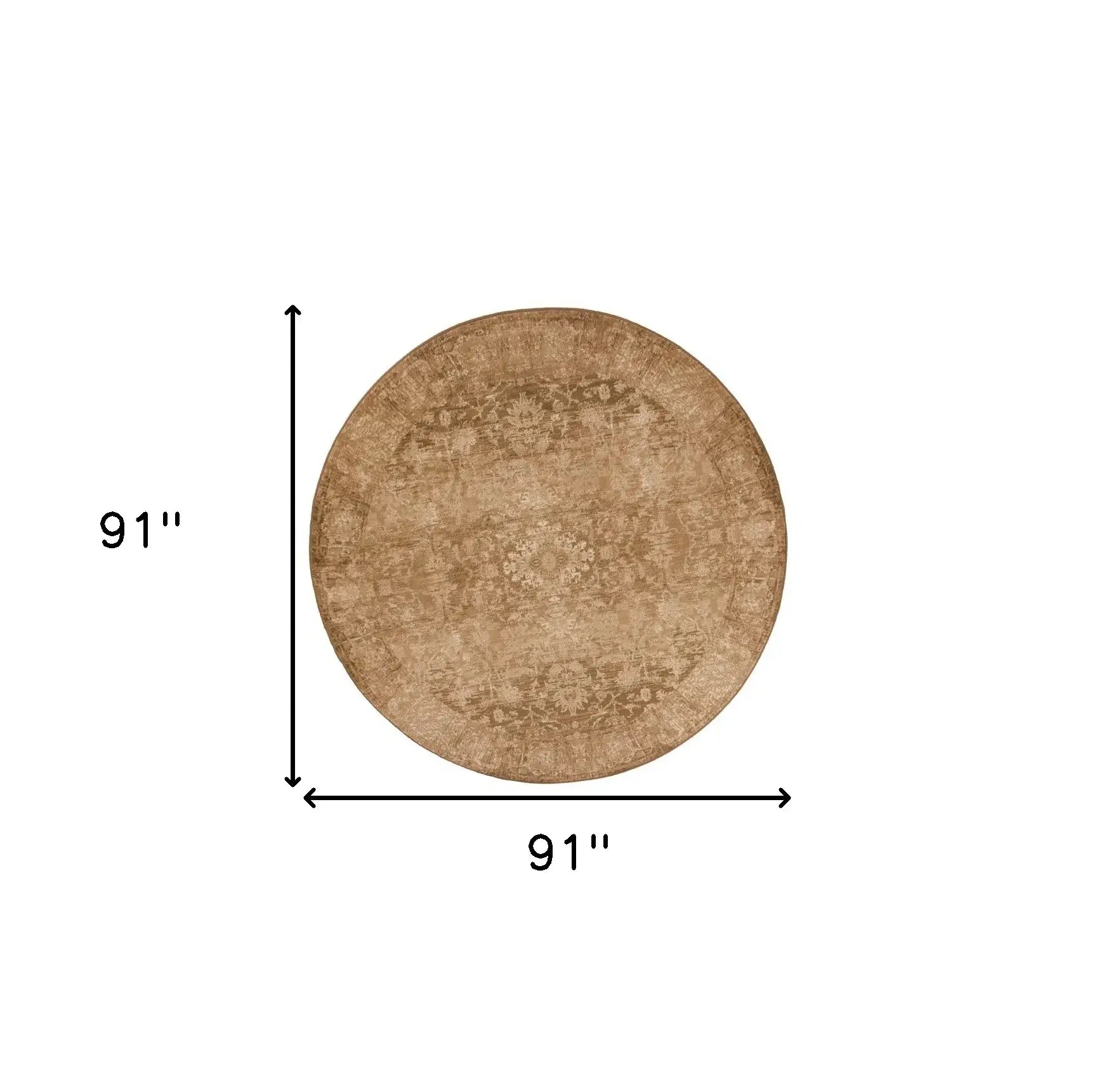 8' Beige Machine Woven Distressed Floral Traditional Round Indoor Area Rug - Homeroots - Flyclothing LLC