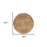 8' Beige Machine Woven Distressed Floral Traditional Round Indoor Area Rug - Homeroots