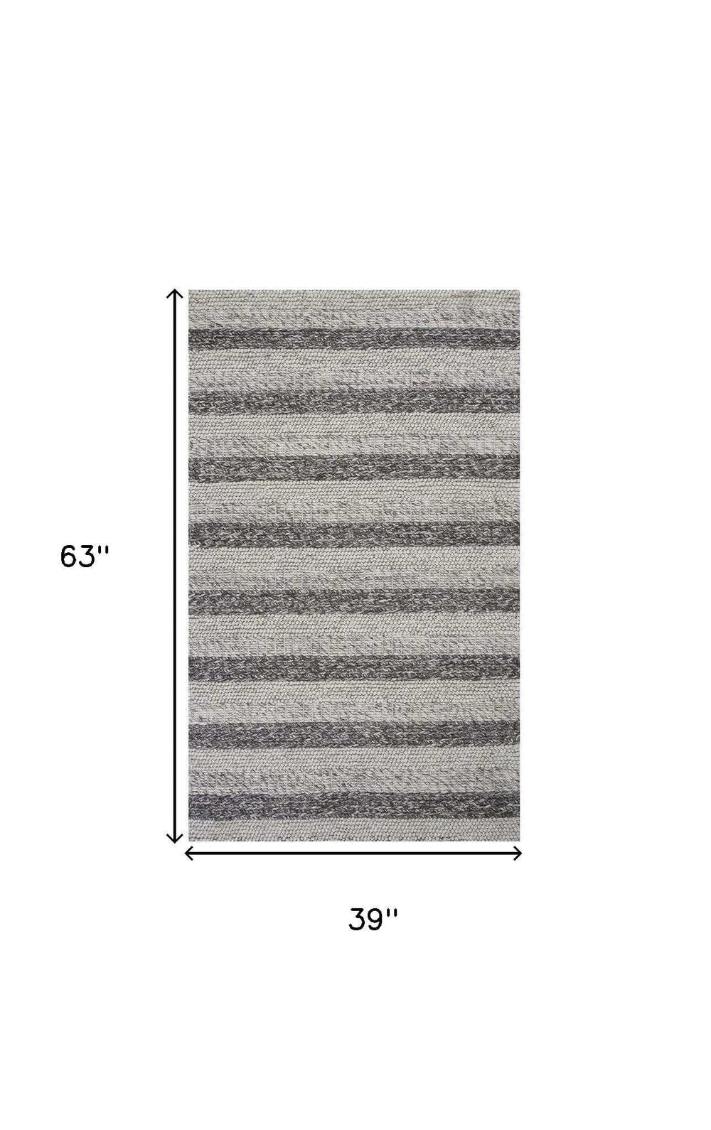 3' X 5' Grey White Hand Woven Knobby Stripes Indoor Area Rug - Homeroots - Flyclothing LLC