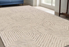 5' X 7' Ivory Geometric Hexagon Wool Indoor Area Rug - Homeroots