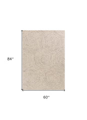 5' X 7' Ivory Geometric Hexagon Wool Indoor Area Rug - Homeroots