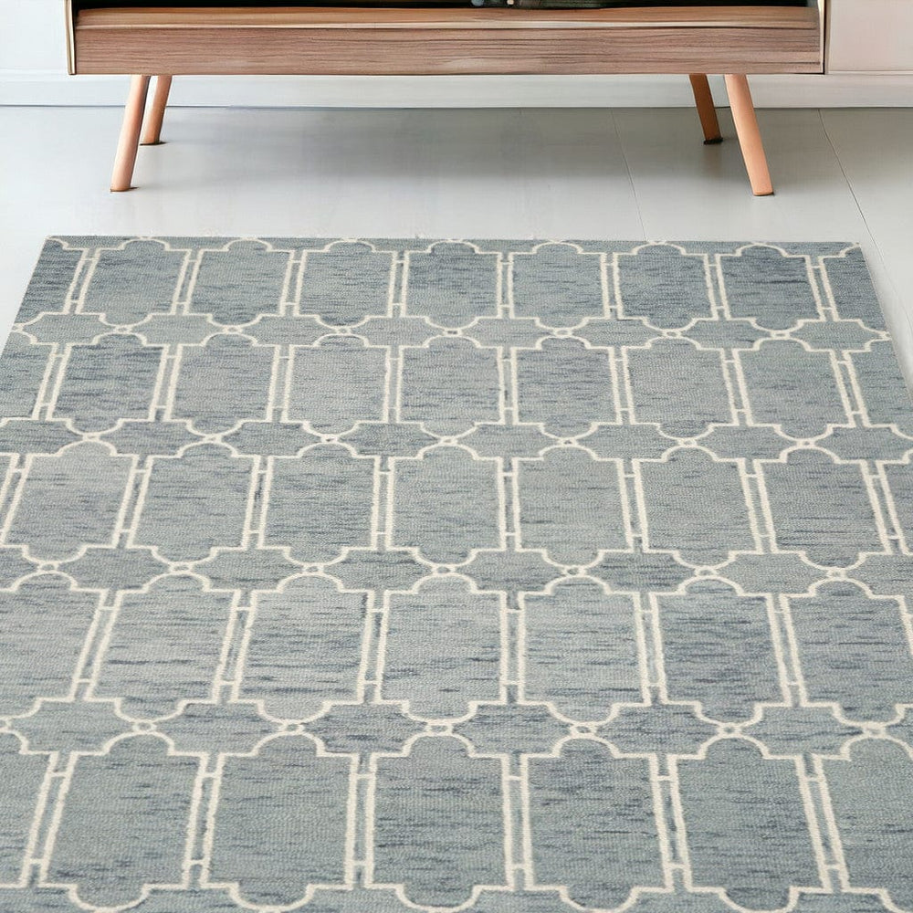 5' X 7' Blue Hand Tufted Wool Herringbone Indoor Area Rug - Homeroots