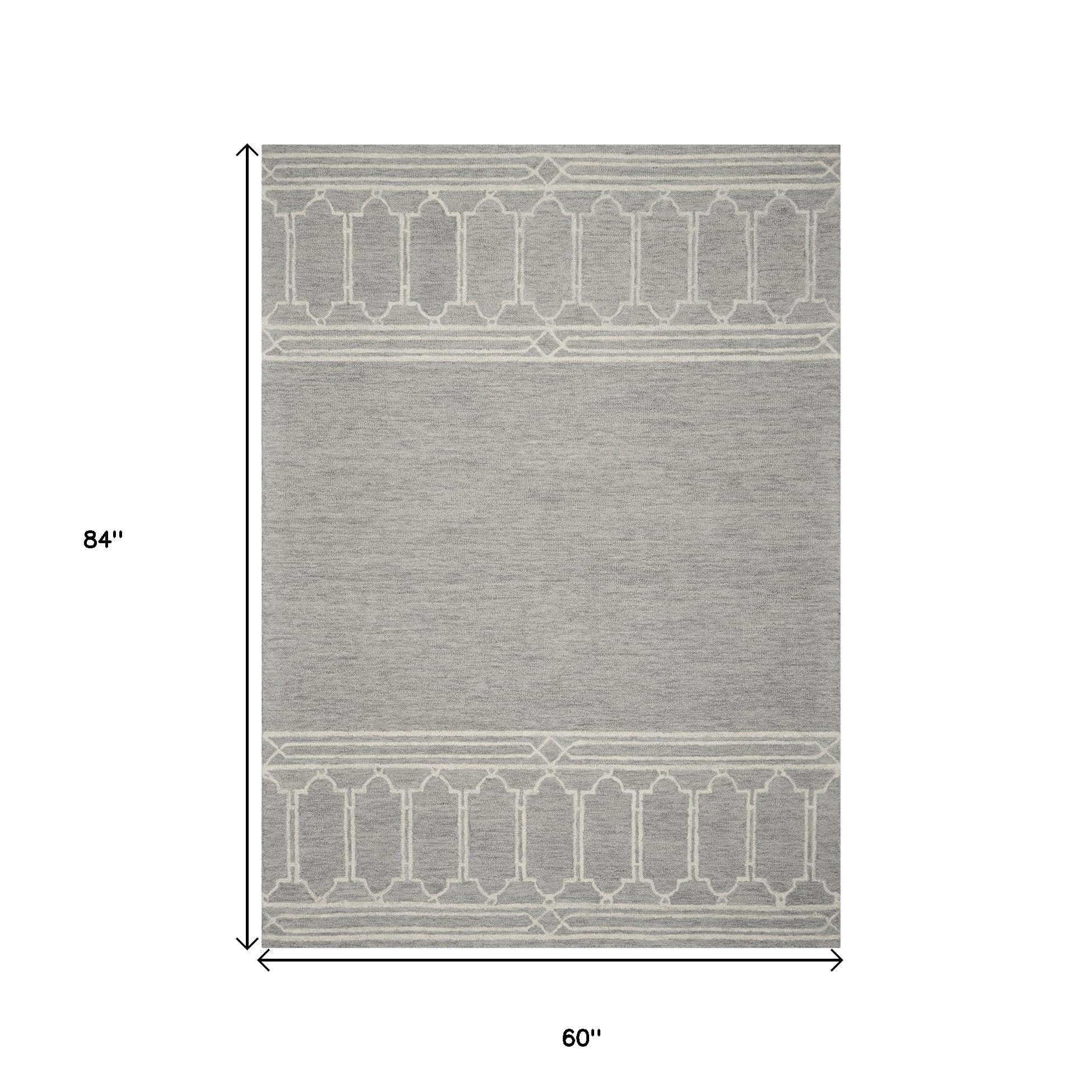 5' X 7' Grey Geometric Pattern Wool Indoor Area Rug - Homeroots