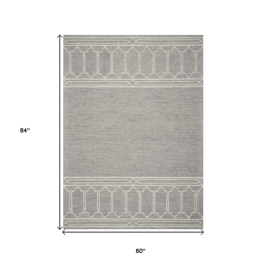5' X 7' Grey Geometric Pattern Wool Indoor Area Rug - Homeroots - Flyclothing LLC