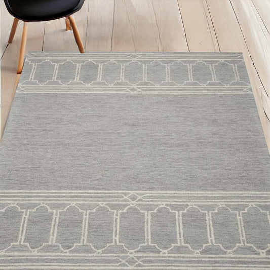 5' X 7' Grey Geometric Pattern Wool Indoor Area Rug - Homeroots
