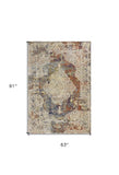 5' X 8' Ivory Navy and Orange Medallion Area Rug - Homeroots