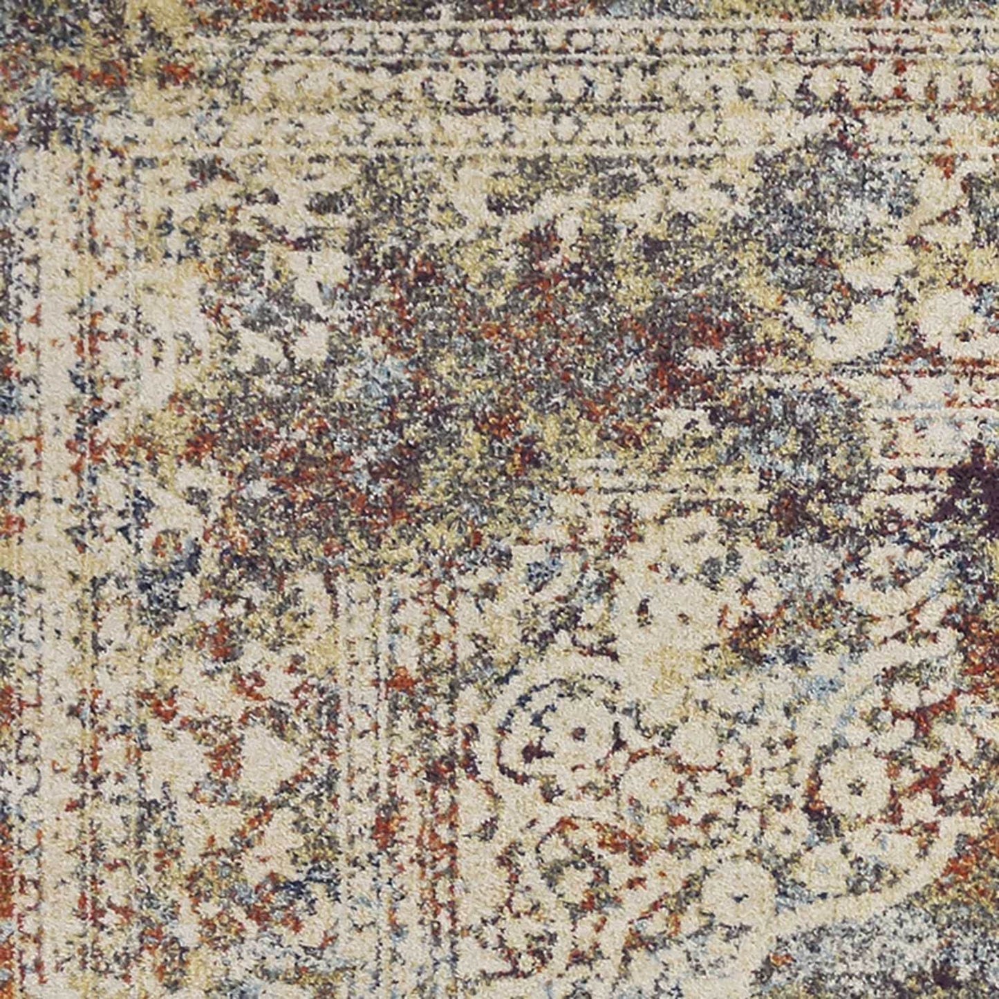 5' X 8' Ivory Navy and Orange Medallion Area Rug - Homeroots - Flyclothing LLC