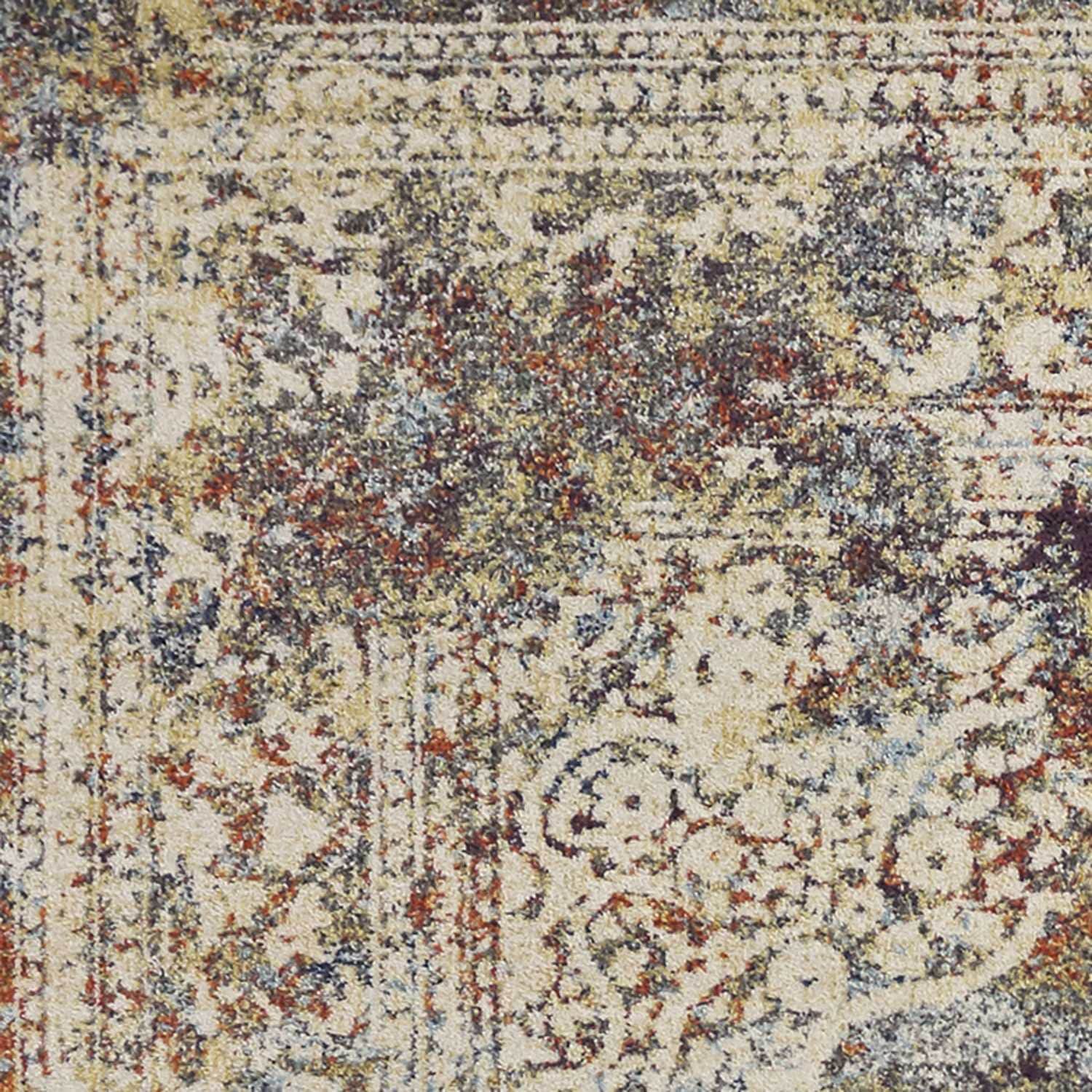 5' X 8' Ivory Navy and Orange Medallion Area Rug - Homeroots - Flyclothing LLC