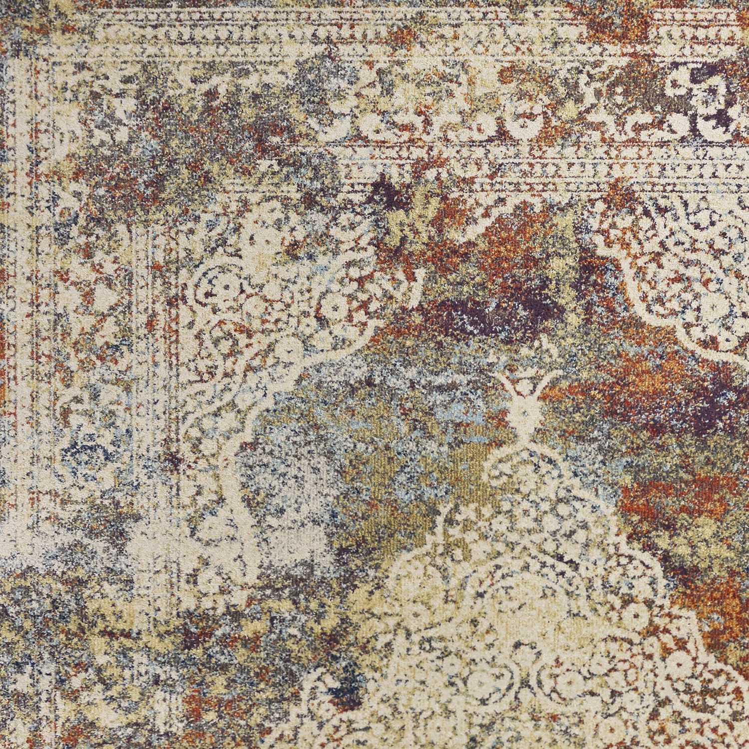 5' X 8' Ivory Navy and Orange Medallion Area Rug - Homeroots - Flyclothing LLC