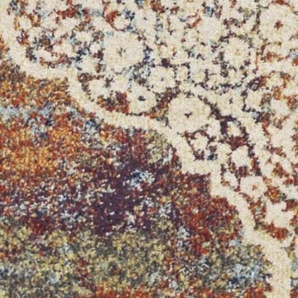 5' X 8' Ivory Navy and Orange Medallion Area Rug - Homeroots - Flyclothing LLC