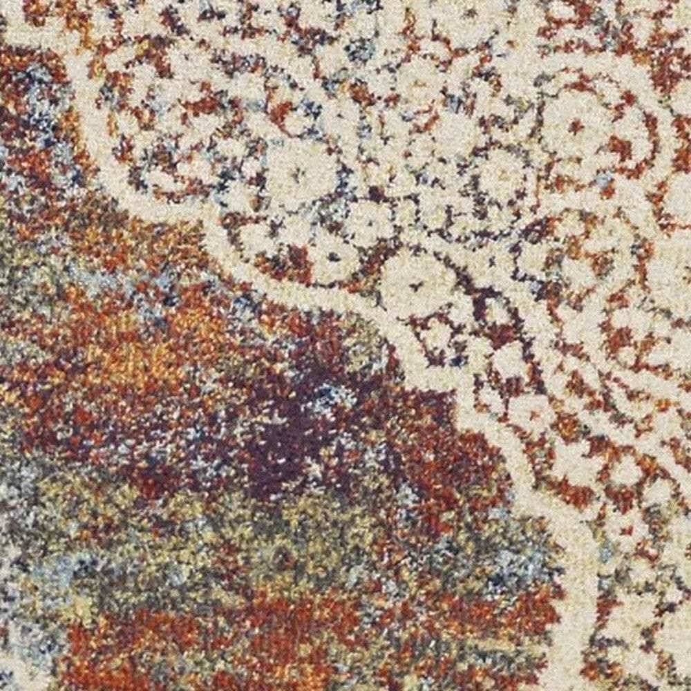 5' X 8' Ivory Navy and Orange Medallion Area Rug - Homeroots - Flyclothing LLC