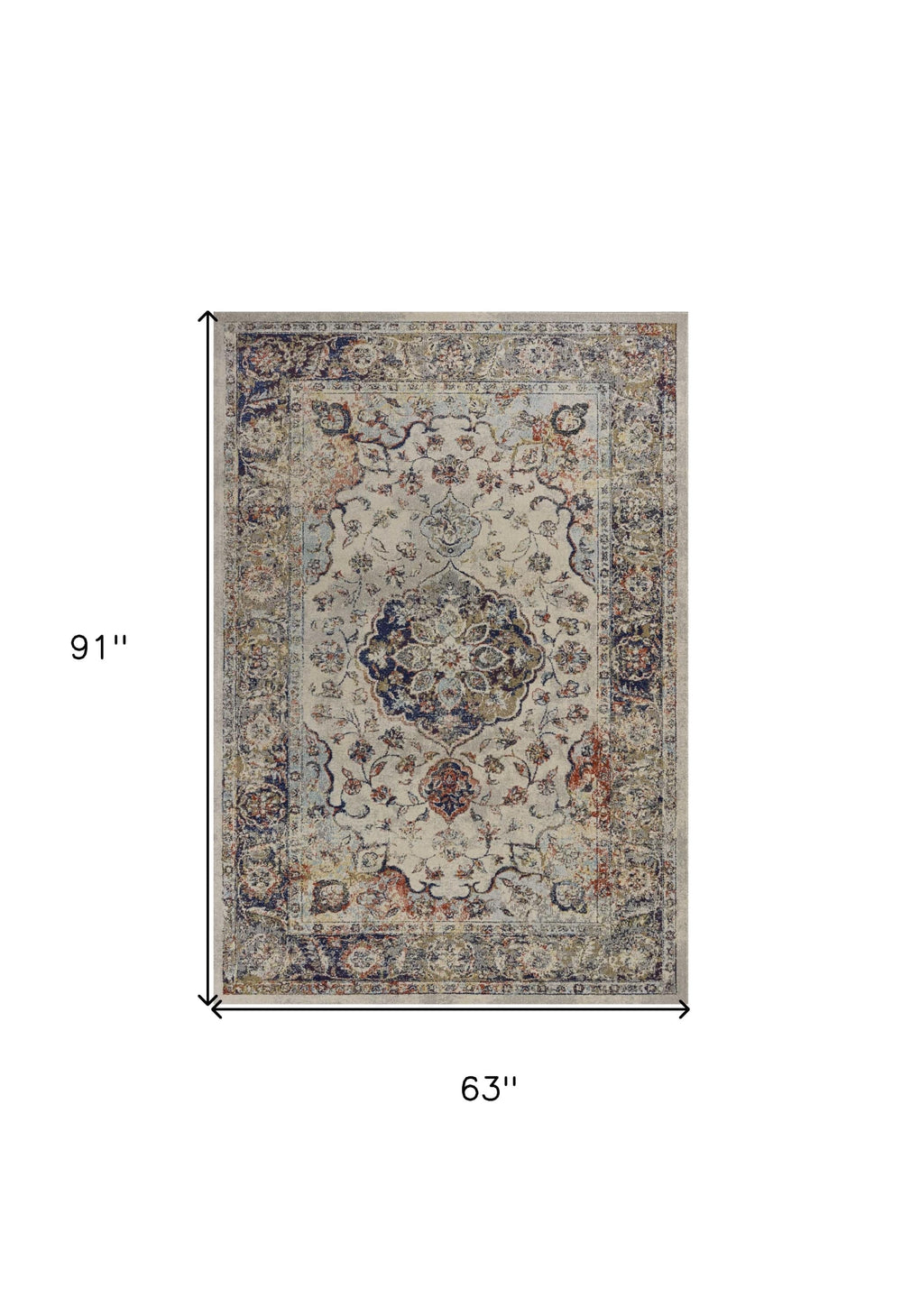 5' X 8' Ivory Floral Medallion Area Rug - Homeroots