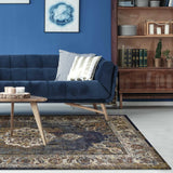 5' X 8' Navy Gold and Ivory Floral Medallion Area Rug - Homeroots