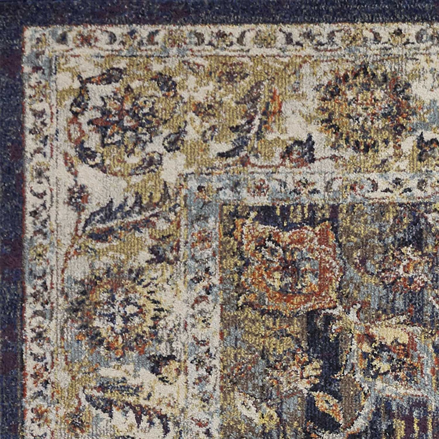 5' X 8' Navy Gold and Ivory Floral Medallion Area Rug - Homeroots - Flyclothing LLC