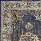 5' X 8' Navy Gold and Ivory Floral Medallion Area Rug - Homeroots - Flyclothing LLC