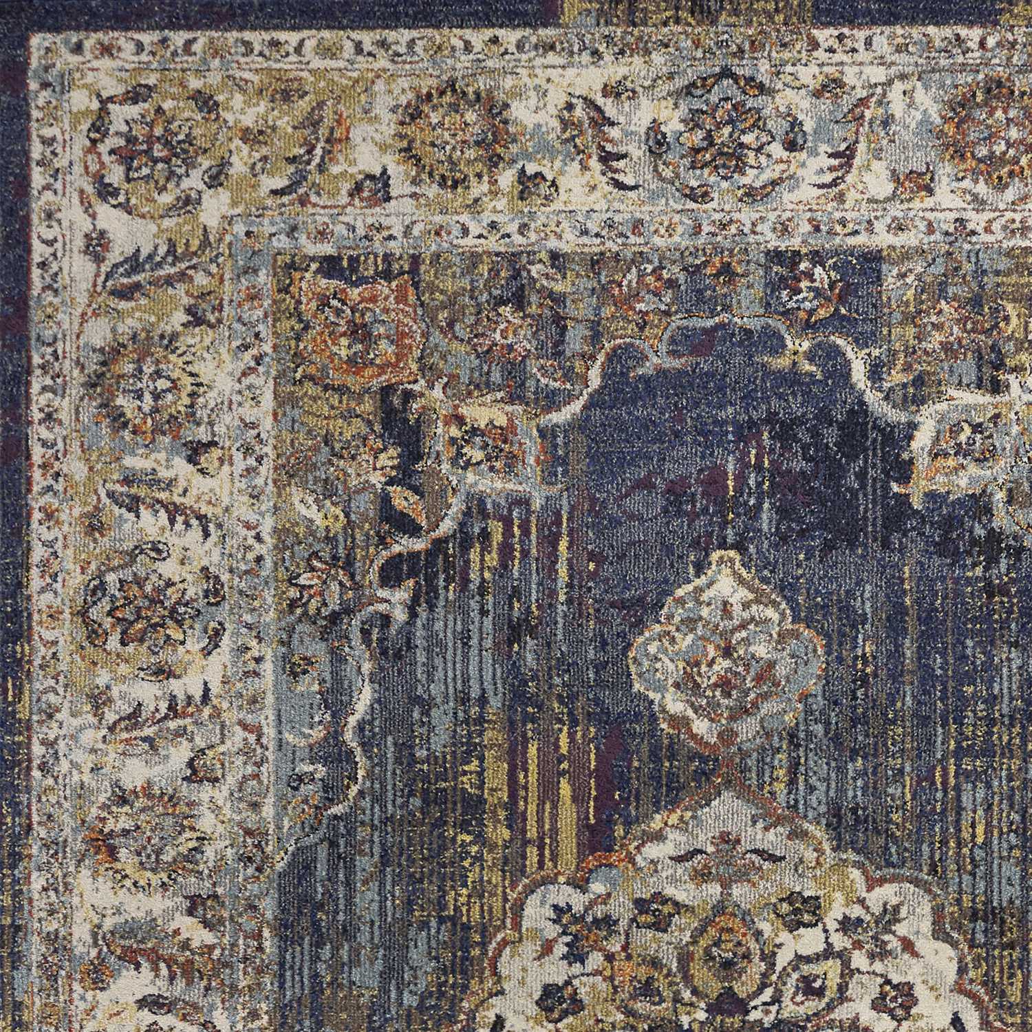 5' X 8' Navy Gold and Ivory Floral Medallion Area Rug - Homeroots - Flyclothing LLC