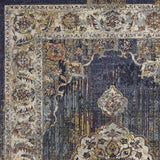 5' X 8' Navy Gold and Ivory Floral Medallion Area Rug - Homeroots