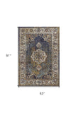 5' X 8' Navy Gold and Ivory Floral Medallion Area Rug - Homeroots