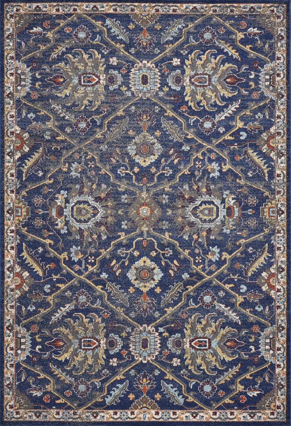 5' X 8' Navy Gold and Ivory Oriental Area Rug - Homeroots - Flyclothing LLC
