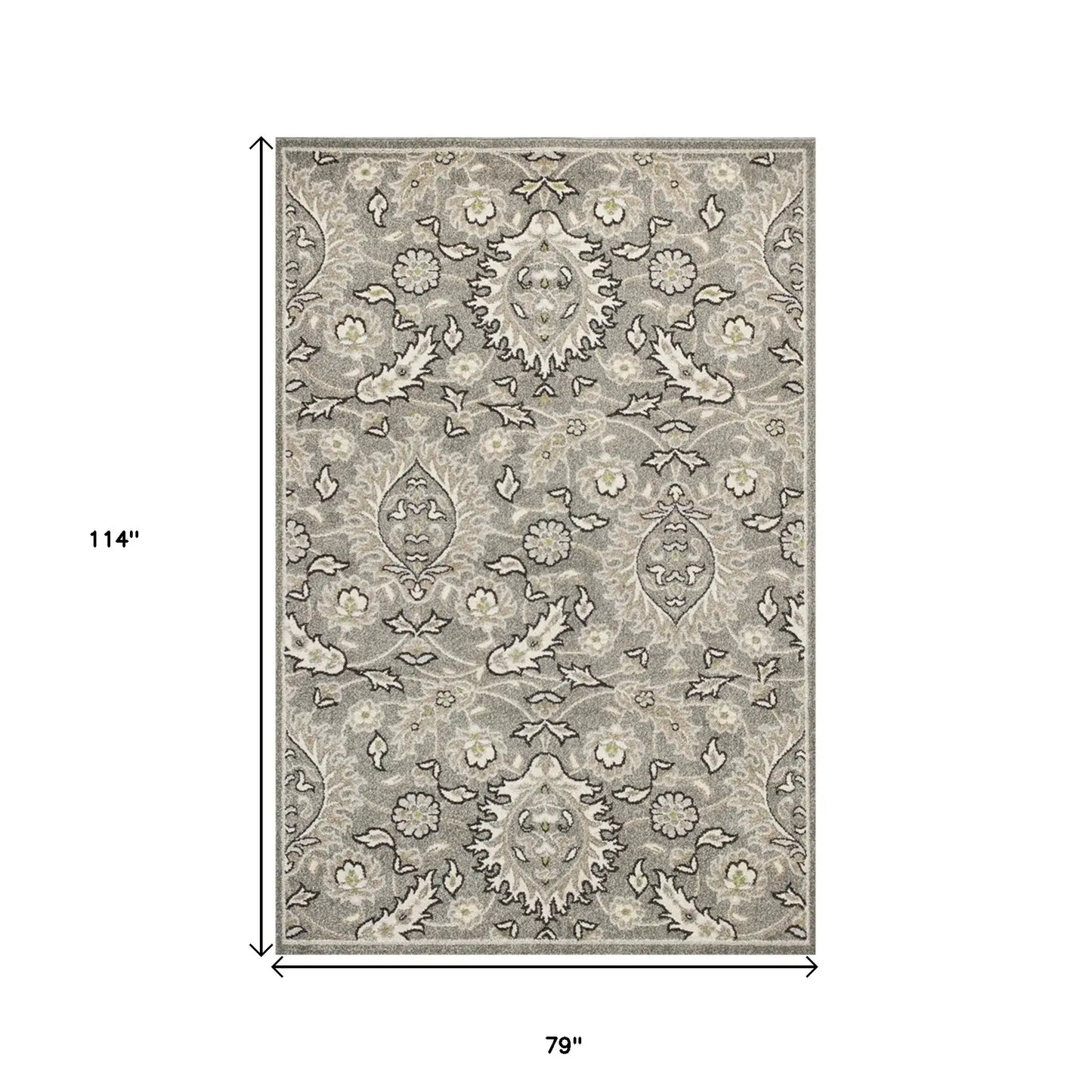 7' X 9' Gray and Ivory Floral Vines Area Rug With UV Protection - Homeroots - Flyclothing LLC