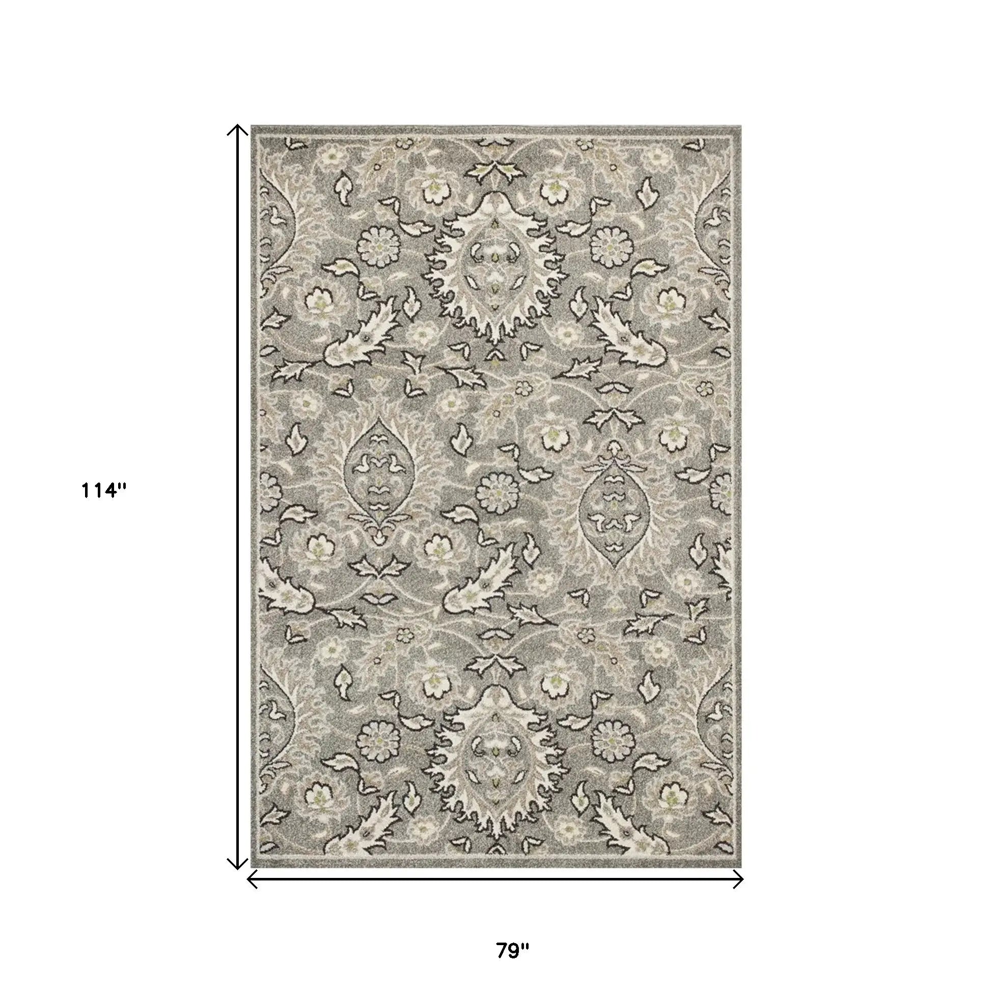 7' X 9' Gray and Ivory Floral Vines Area Rug With UV Protection - Homeroots - Flyclothing LLC