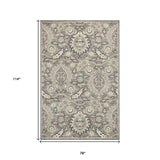 7' X 9' Gray and Ivory Floral Vines Area Rug With UV Protection - Homeroots