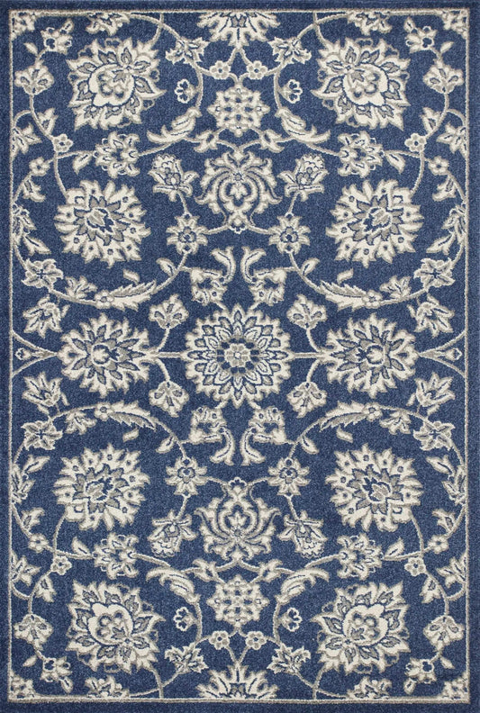 7' X 9' Denim Floral Vine Uv Treated Indoor Area Rug - Homeroots - Flyclothing LLC