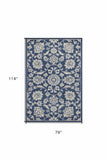 7' X 9' Denim Floral Vine Uv Treated Indoor Area Rug - Homeroots