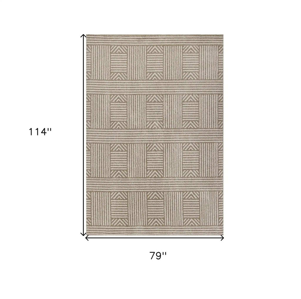 7' X 9' Beige and Ivory Geometric Indoor Outdoor Area Rug - Homeroots - Flyclothing LLC