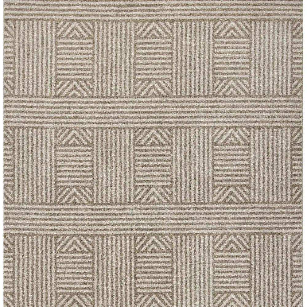 7' X 9' Beige and Ivory Geometric Indoor Outdoor Area Rug - Homeroots - Flyclothing LLC
