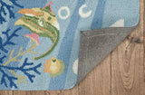 5' X 8' Blue Hand Hooked Marine Life Indoor Area Rug - Homeroots - Flyclothing LLC
