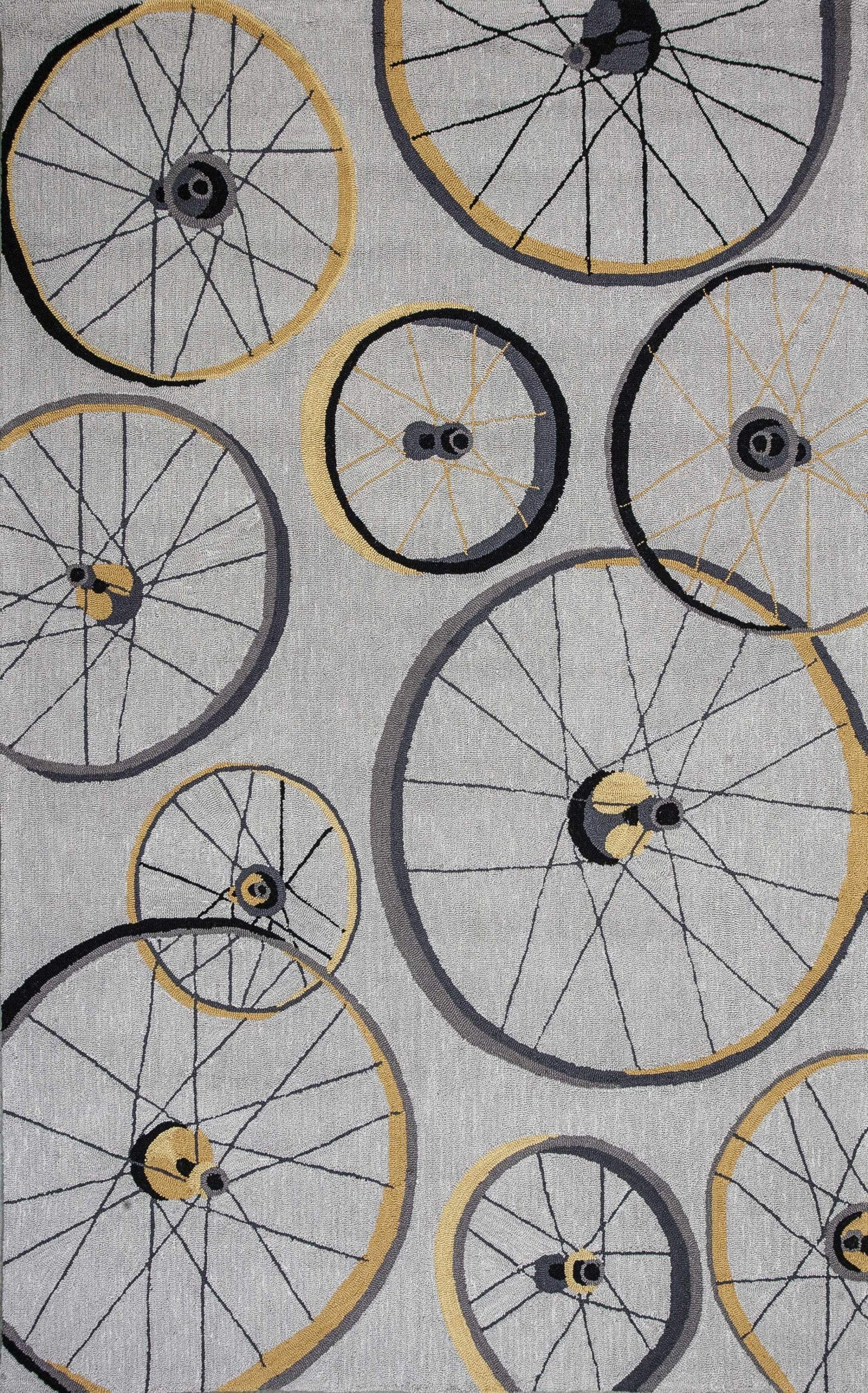 5' X 8' Grey Hand Hooked Wheels Indoor Area Rug - Homeroots - Flyclothing LLC