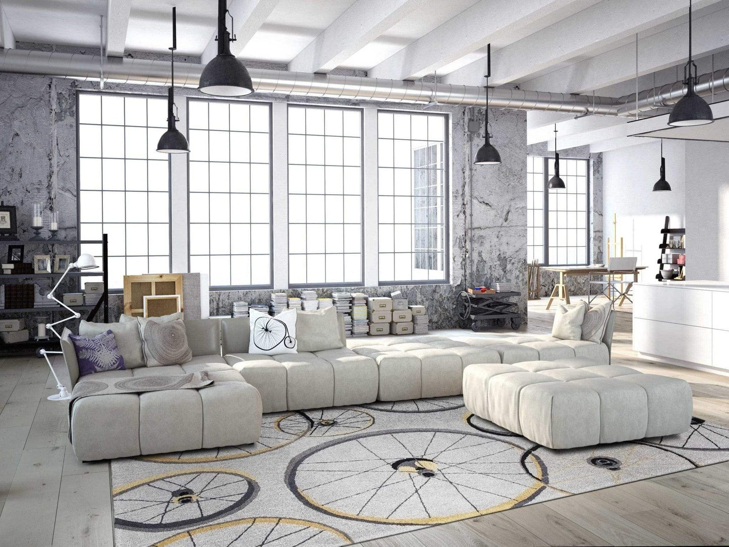5' X 8' Grey Hand Hooked Wheels Indoor Area Rug - Homeroots - Flyclothing LLC