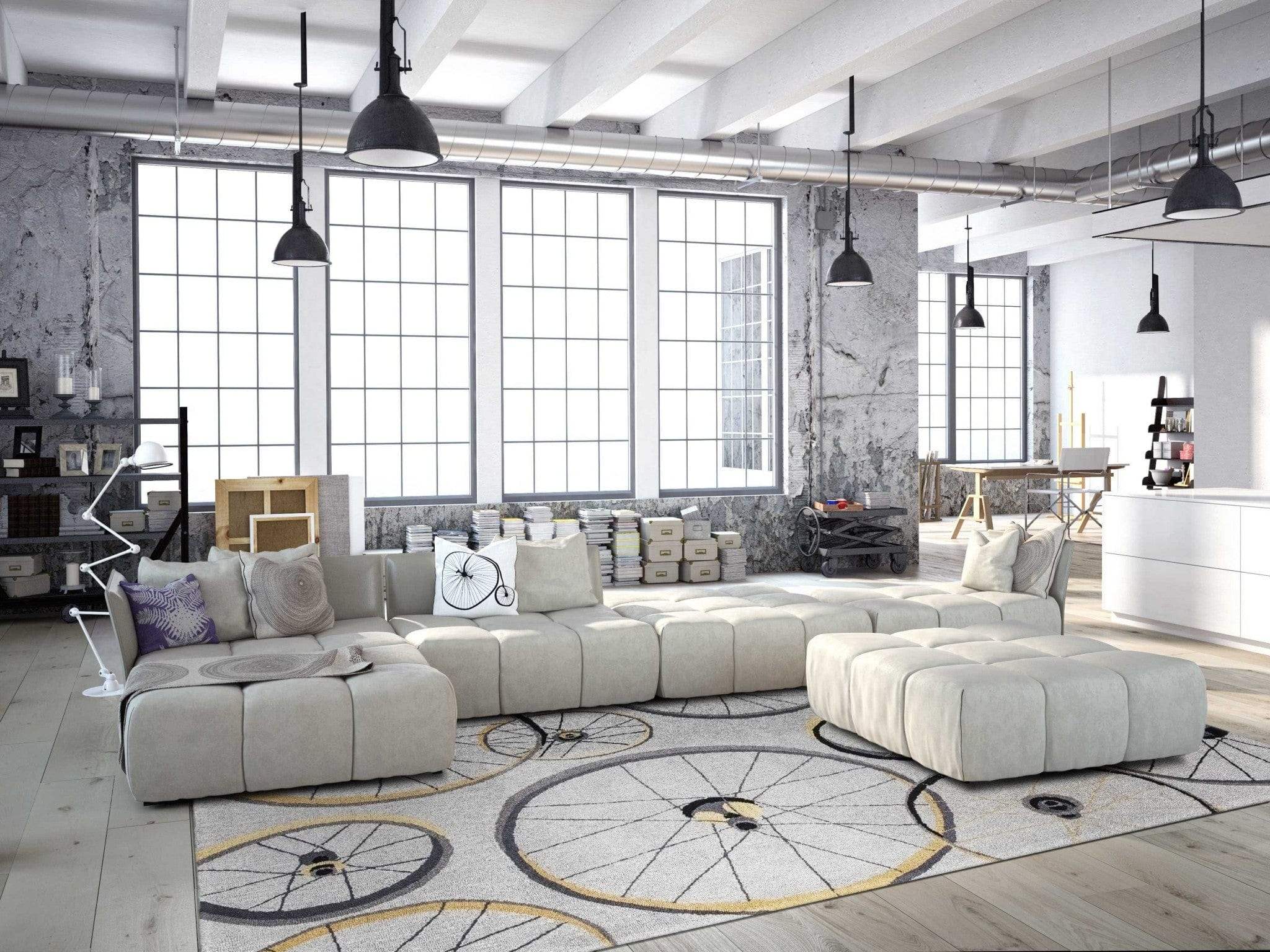 5' X 8' Grey Hand Hooked Wheels Indoor Area Rug - Homeroots - Flyclothing LLC